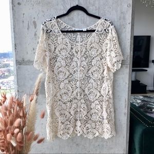 Cato Crochet Short Sleeve Top in Cream L